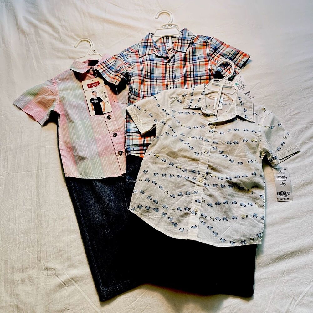 NEW 6 pc Bundle Boys Shirt & Pants/Shorts, 2 Carter’s Sets, 1 Wrangler Set 3T